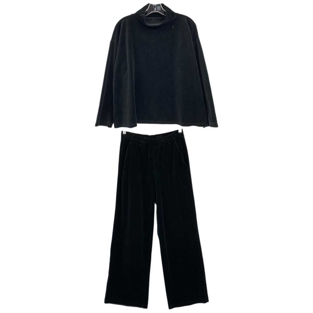 Eileen Fisher Black Straight Leg Pants Velour Mock Neck | Womens XS